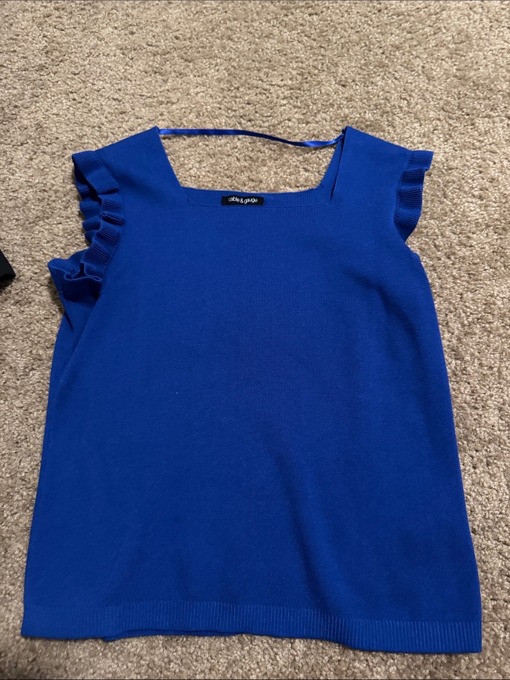 Cable & Gauge Royal Blue Ruffle Sleeve Square Neck Tank